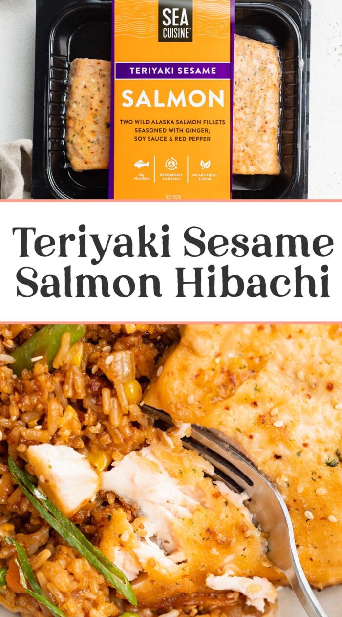 Pin graphic for teriyaki salmon hibachi.