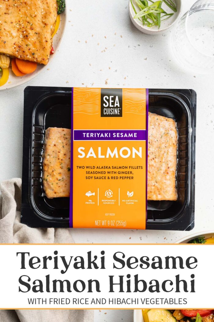 Pin graphic for teriyaki salmon hibachi.