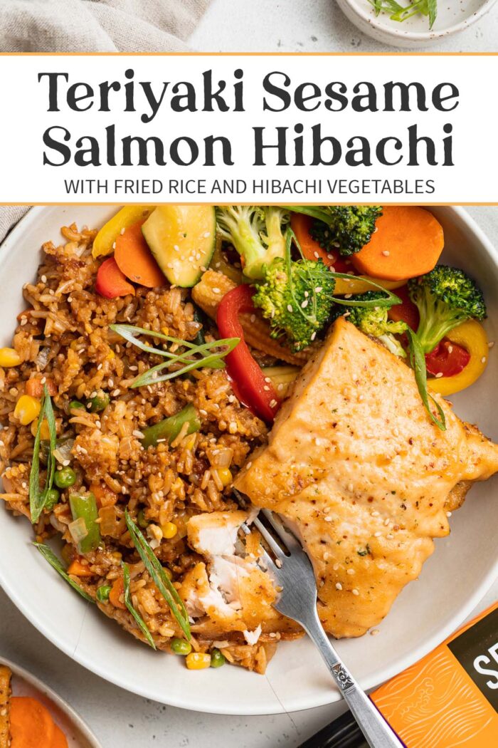 Pin graphic for teriyaki salmon hibachi.