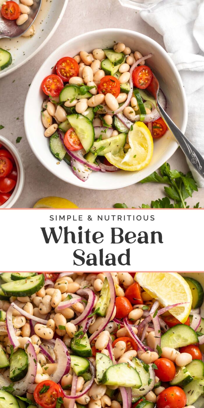 Pin graphic for white bean salad.