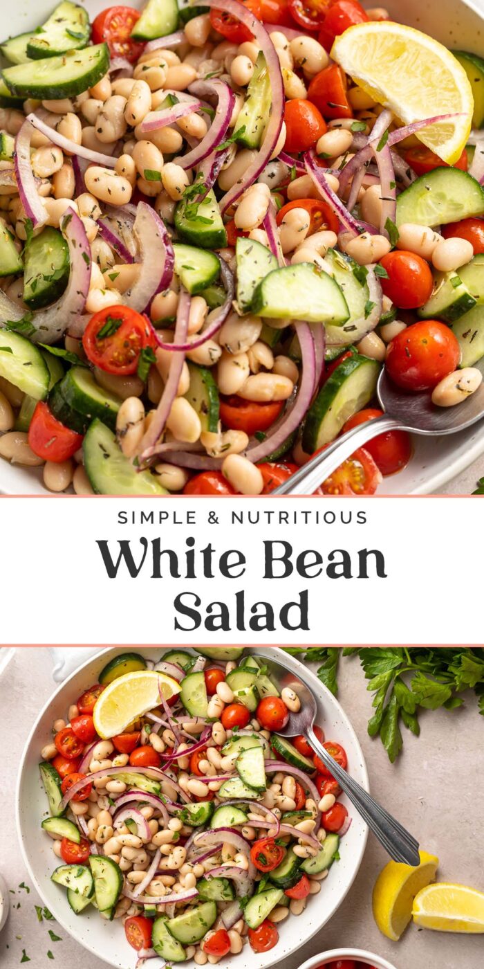 Pin graphic for white bean salad.