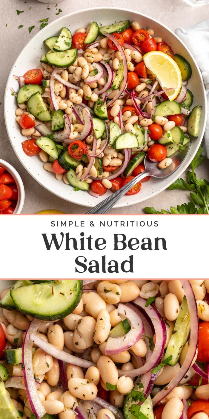 Pin graphic for white bean salad.