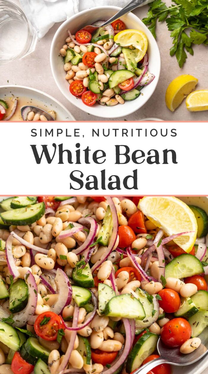 Pin graphic for white bean salad.