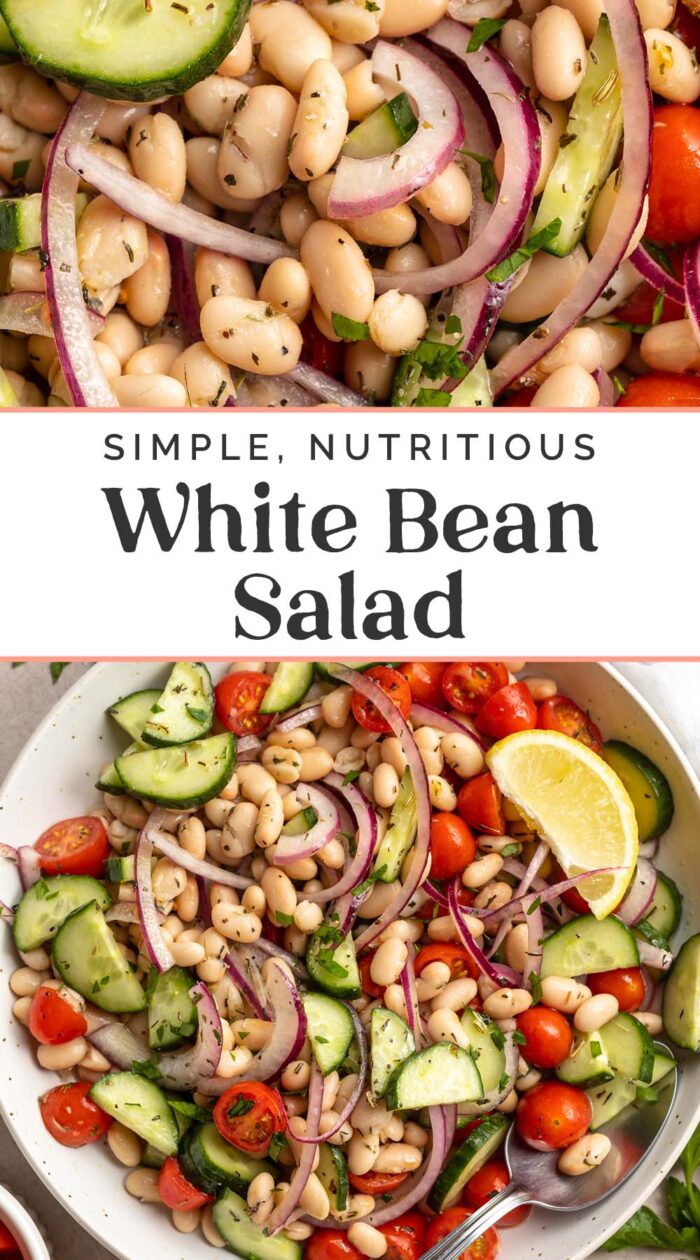 Pin graphic for white bean salad.