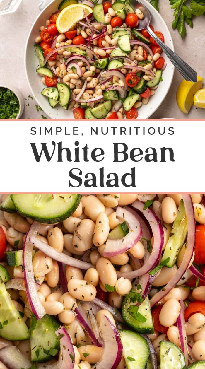 Pin graphic for white bean salad.