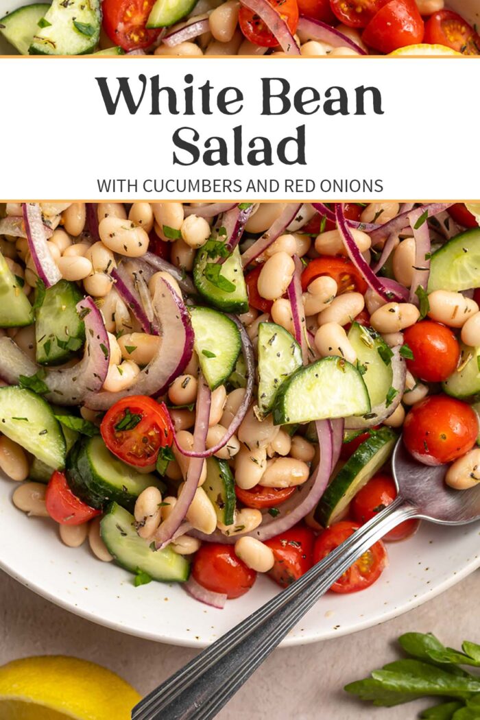 Pin graphic for white bean salad.