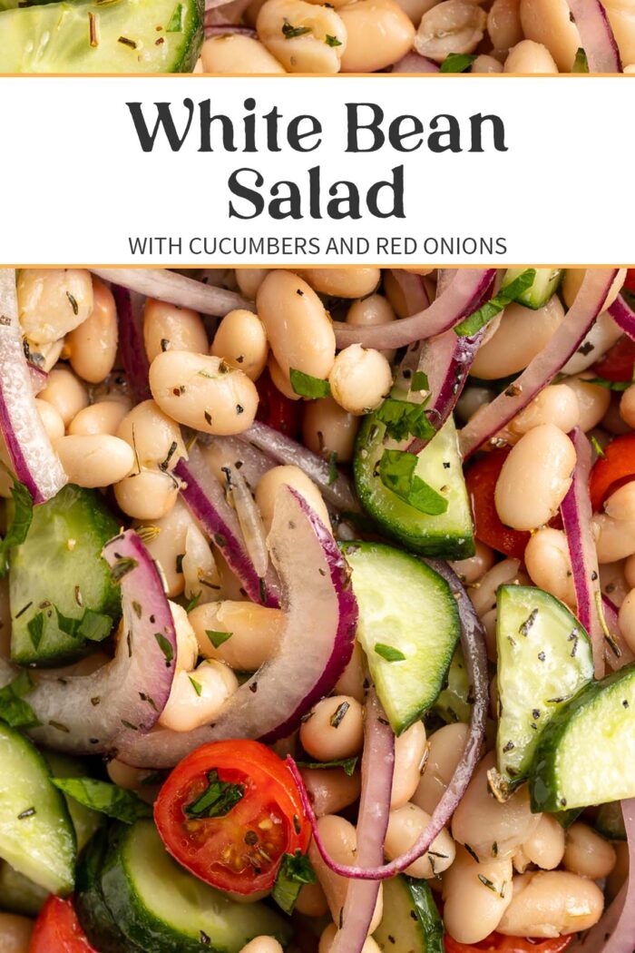 Pin graphic for white bean salad.