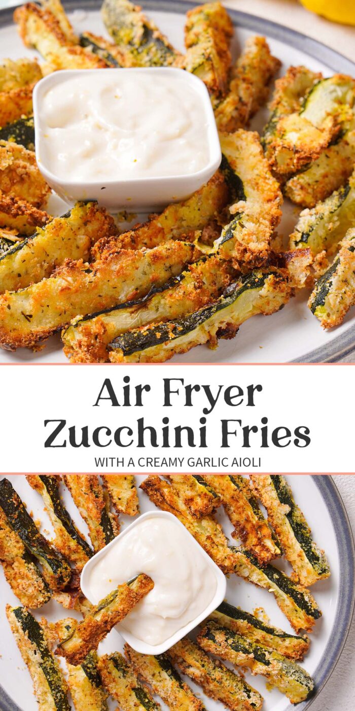 Pin graphic for air fryer zucchini fries.