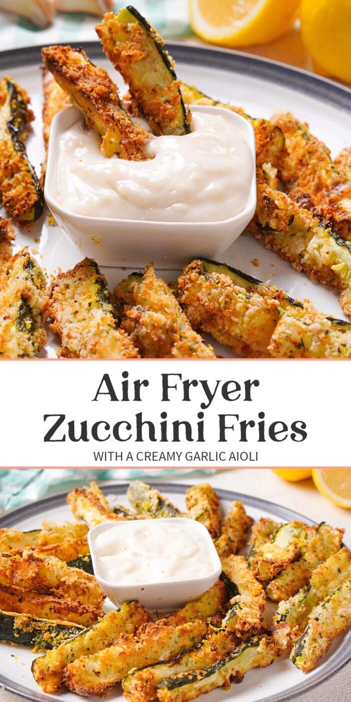 Pin graphic for air fryer zucchini fries.