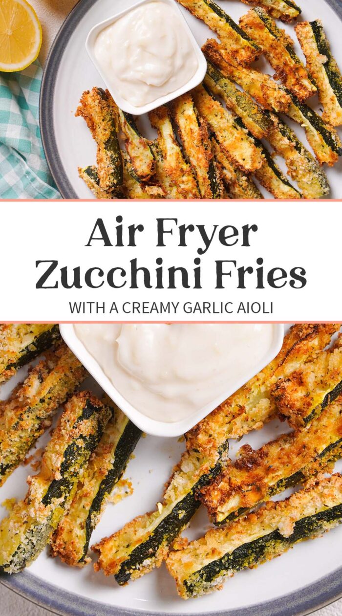 Pin graphic for air fryer zucchini fries.