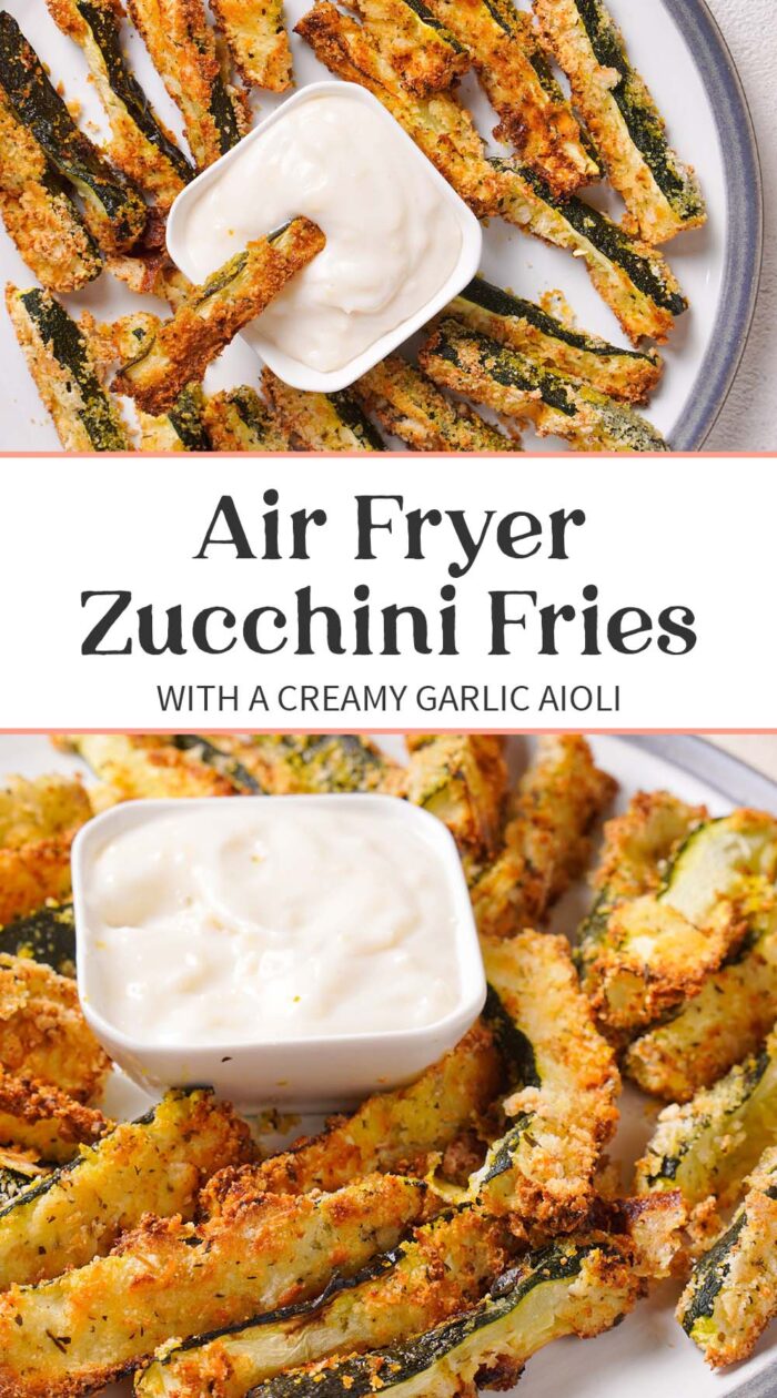 Pin graphic for air fryer zucchini fries.