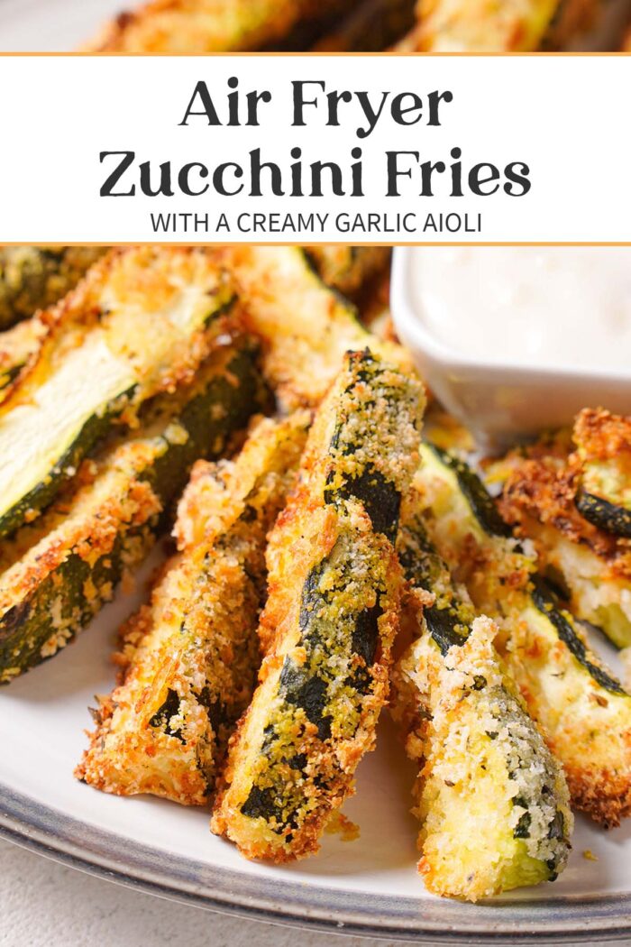 Pin graphic for air fryer zucchini fries.