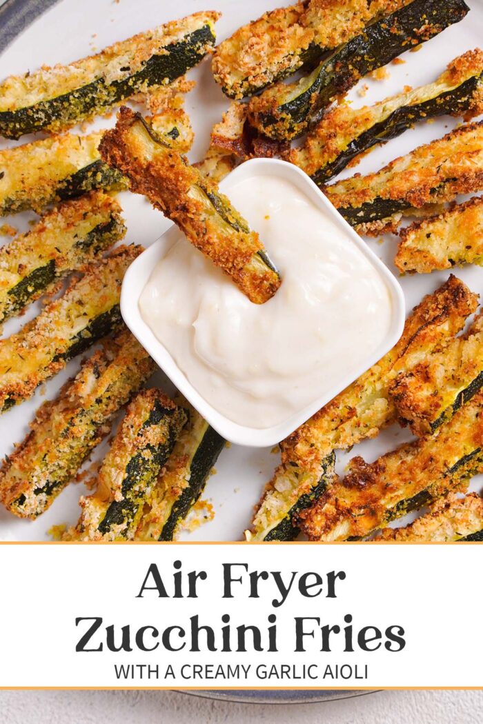 Pin graphic for air fryer zucchini fries.