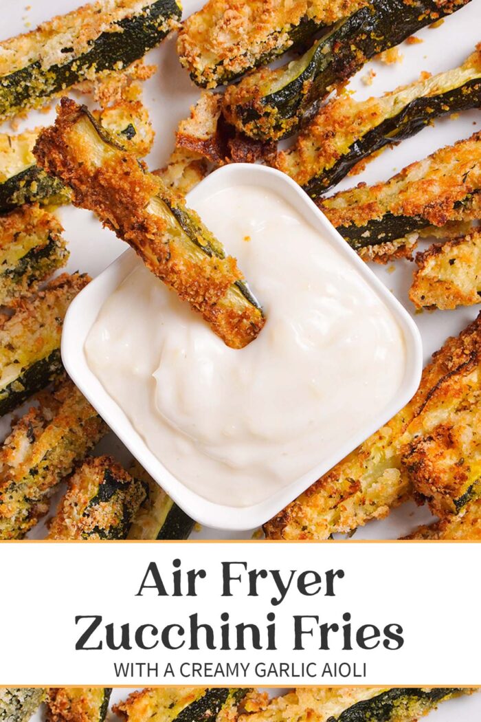 Pin graphic for air fryer zucchini fries.