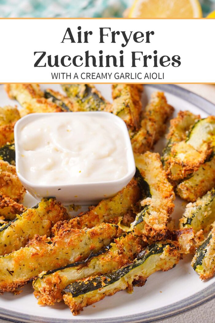 Pin graphic for air fryer zucchini fries.