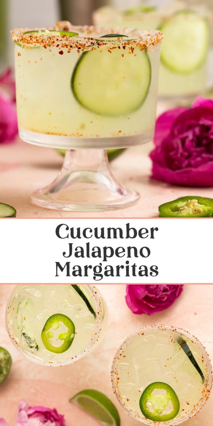 Pin graphic for cucumber jalapeno margarita.