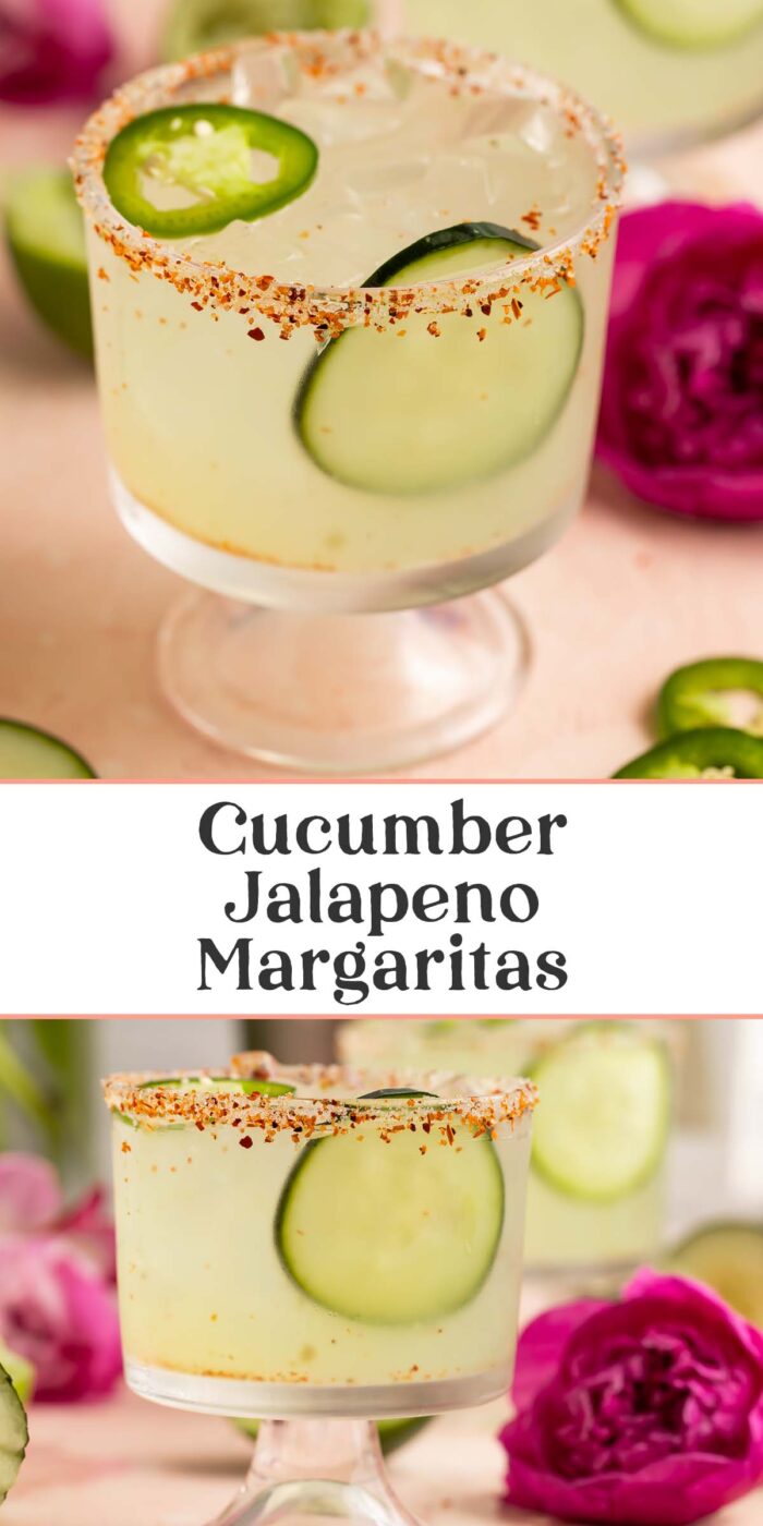 Pin graphic for cucumber jalapeno margarita.