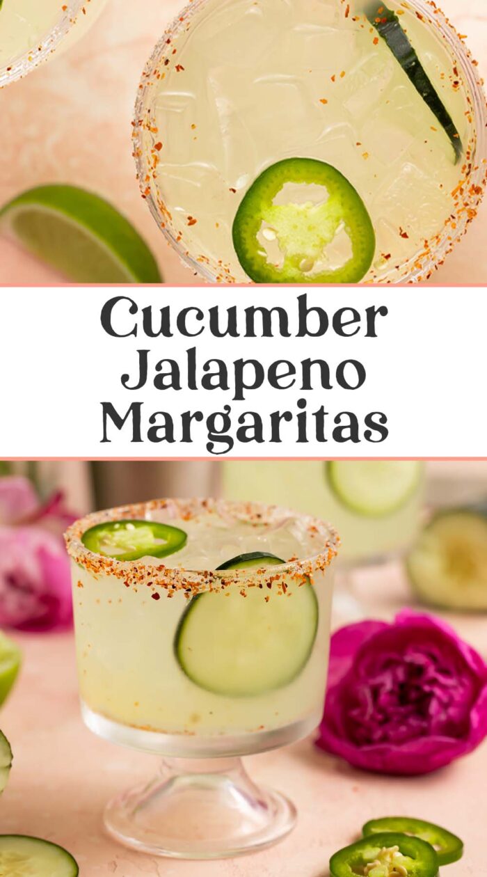 Pin graphic for cucumber jalapeno margarita.