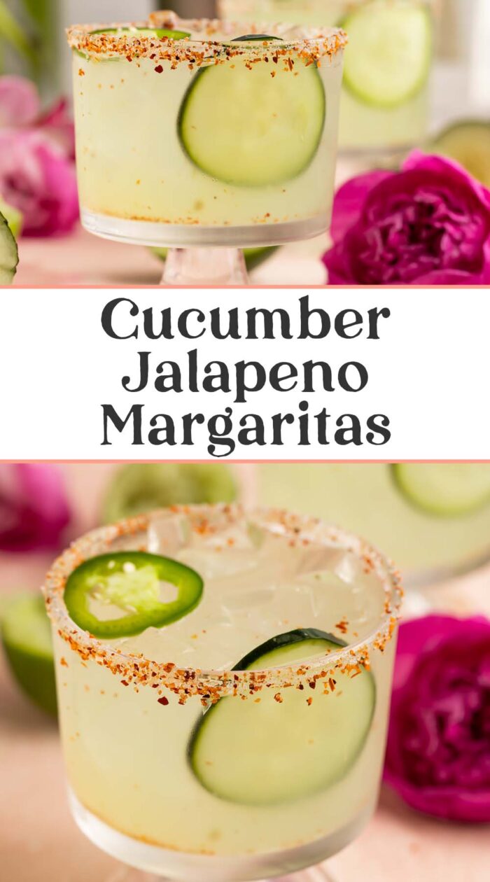 Pin graphic for cucumber jalapeno margarita.