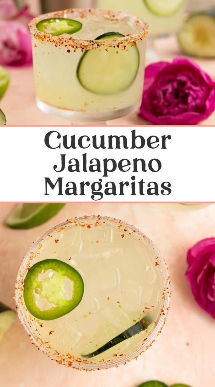 Pin graphic for cucumber jalapeno margarita.