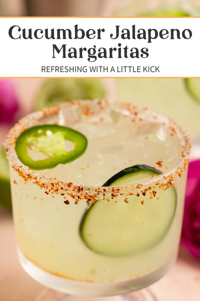 Pin graphic for cucumber jalapeno margarita.