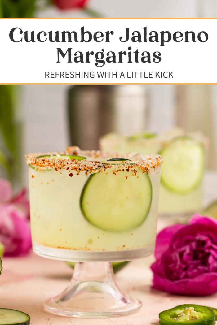 Pin graphic for cucumber jalapeno margarita.