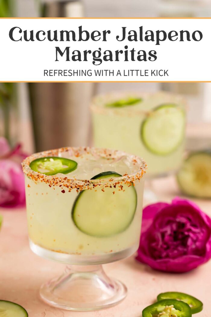 Pin graphic for cucumber jalapeno margarita.