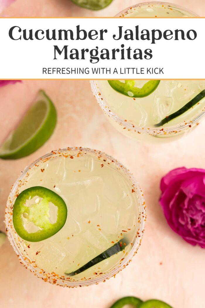 Pin graphic for cucumber jalapeno margarita.