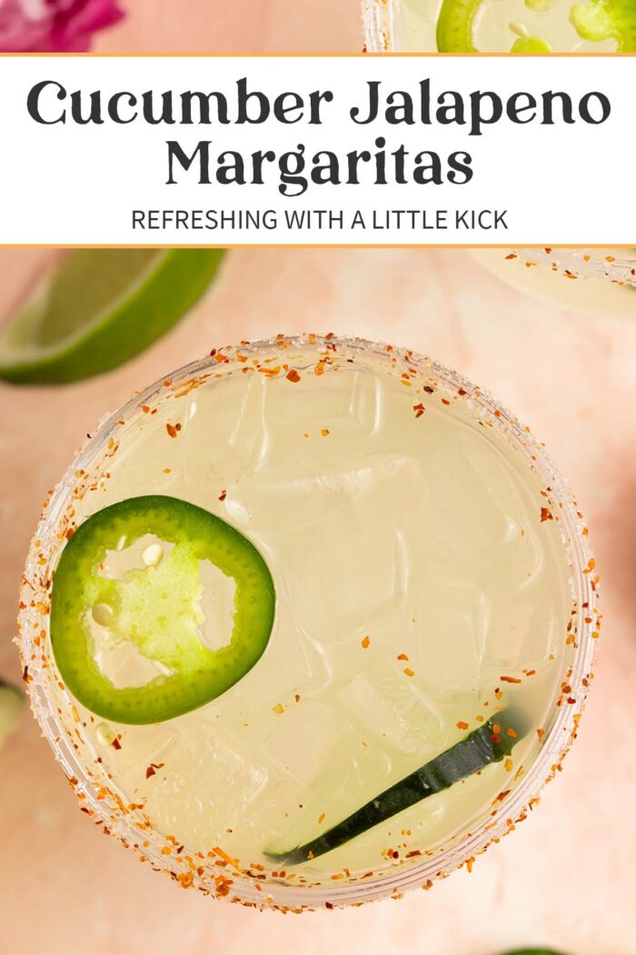 Pin graphic for cucumber jalapeno margarita.