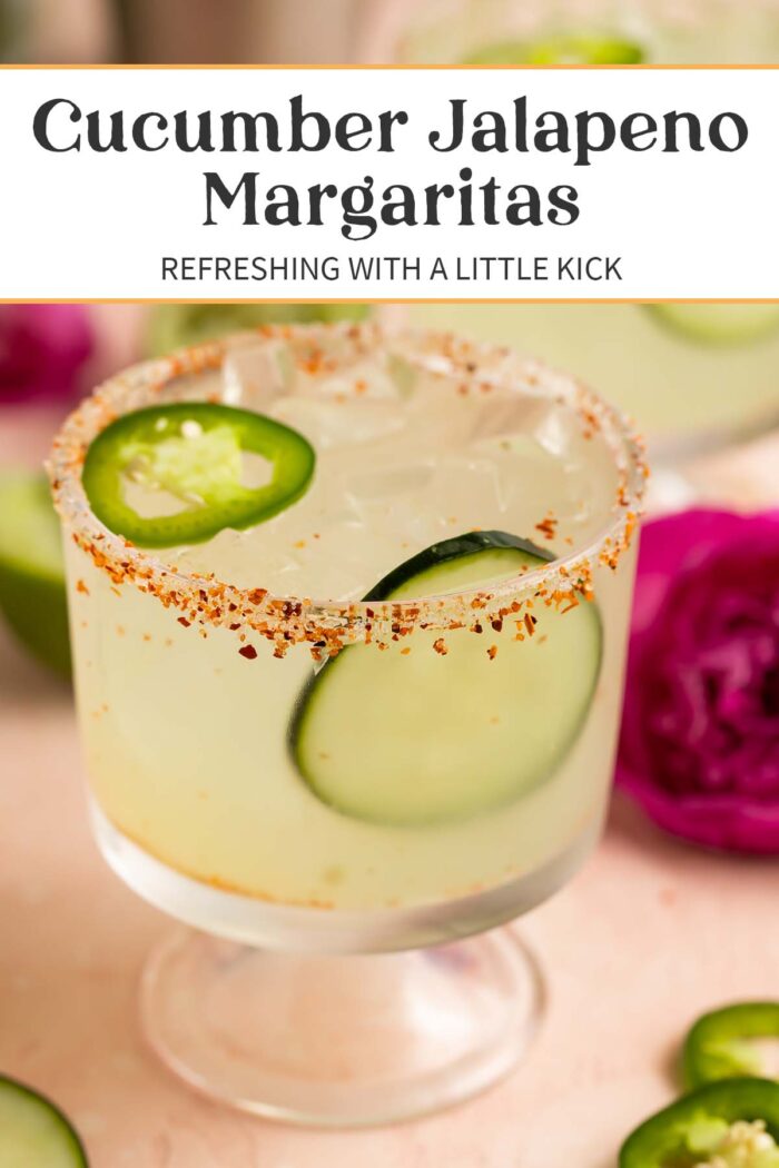 Pin graphic for cucumber jalapeno margarita.