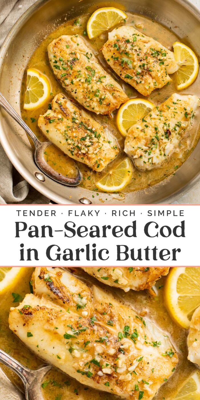 Pin graphic for garlic butter cod.