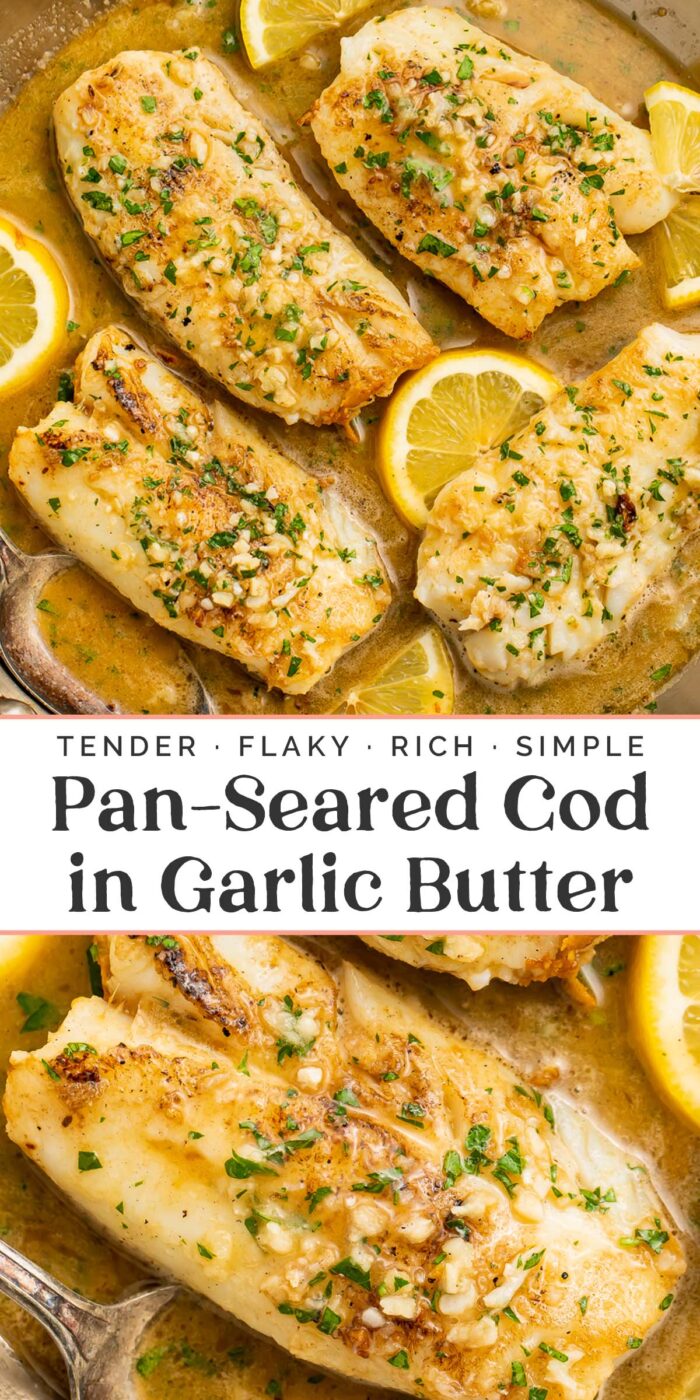 Pin graphic for garlic butter cod.