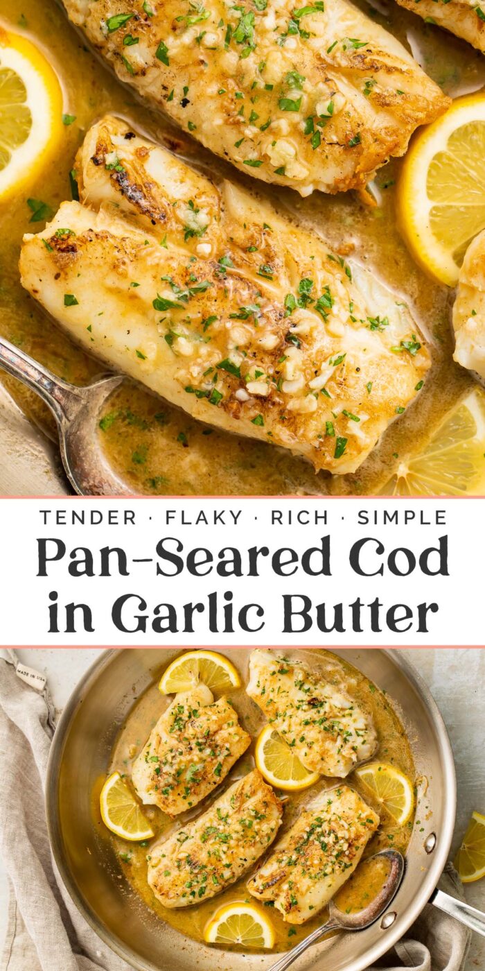 Pin graphic for garlic butter cod.