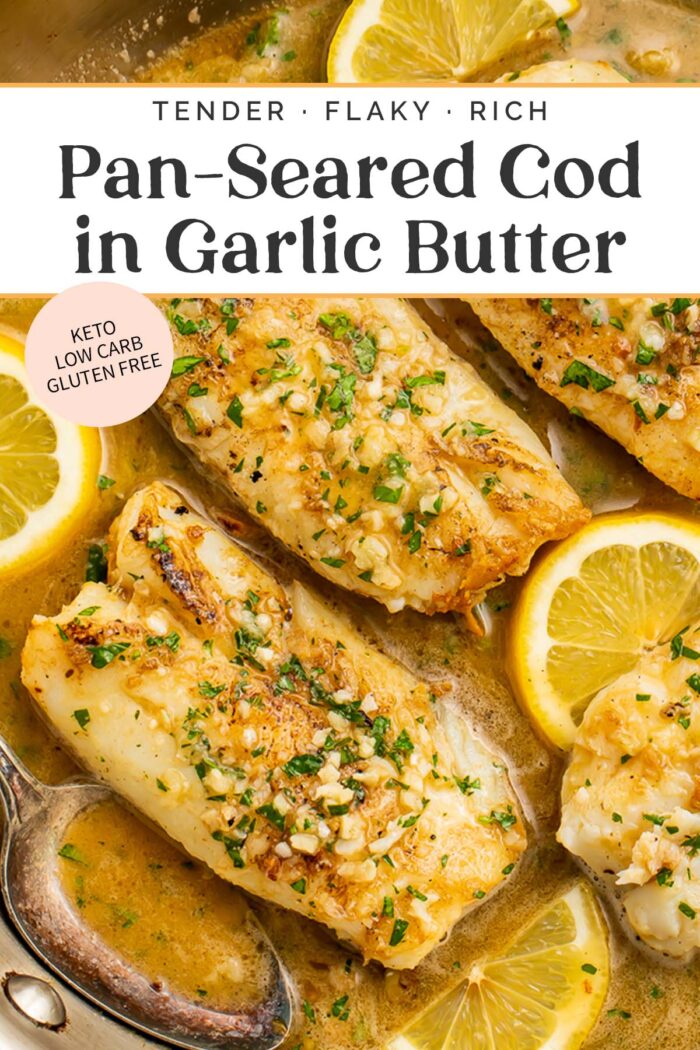 Pin graphic for garlic butter cod.