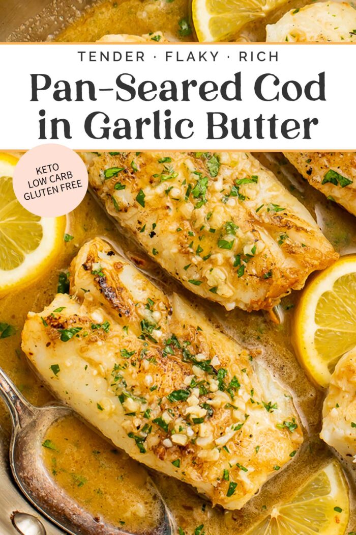 Pin graphic for garlic butter cod.