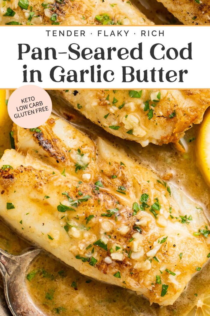 Pin graphic for garlic butter cod.