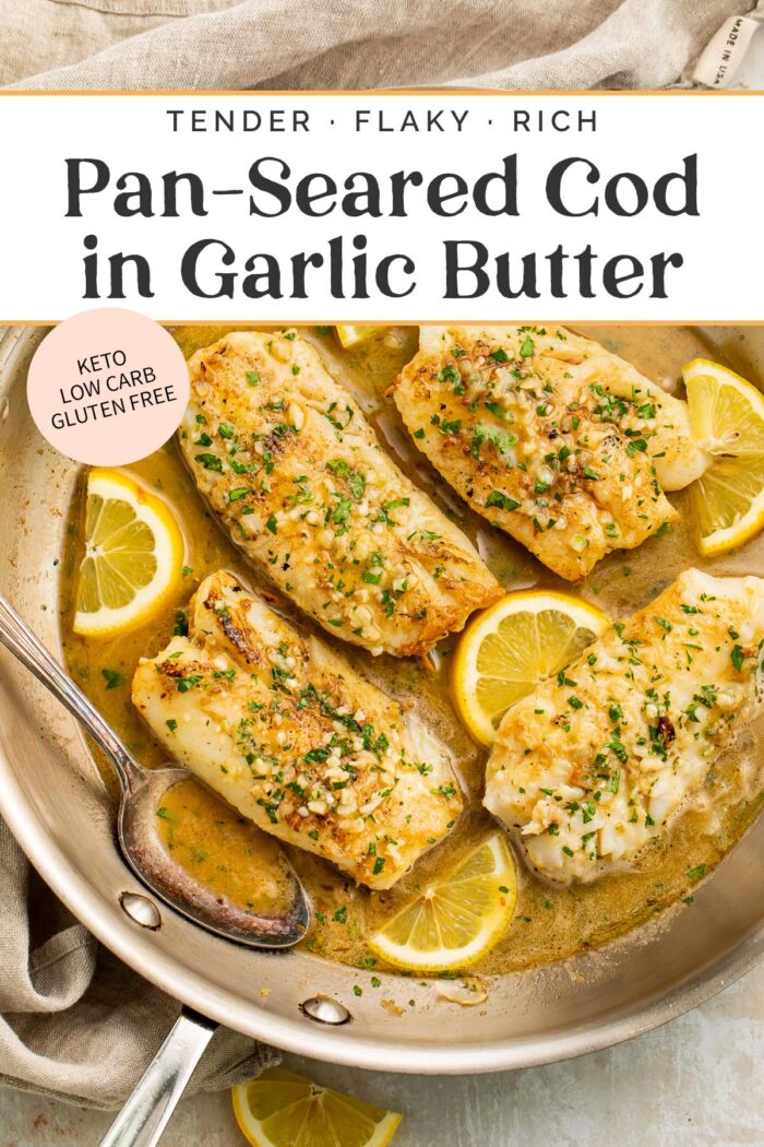 Pin graphic for garlic butter cod.