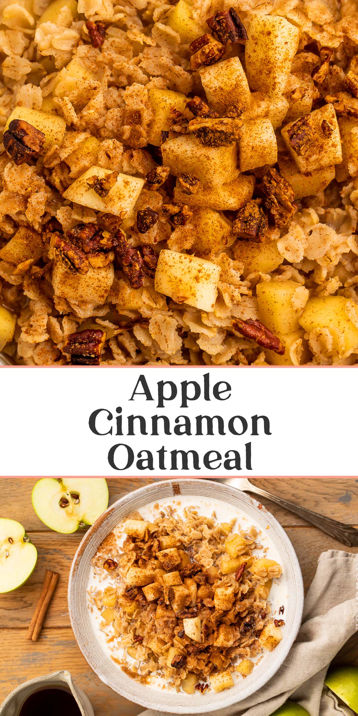 Pin graphic for apple cinnamon oatmeal.