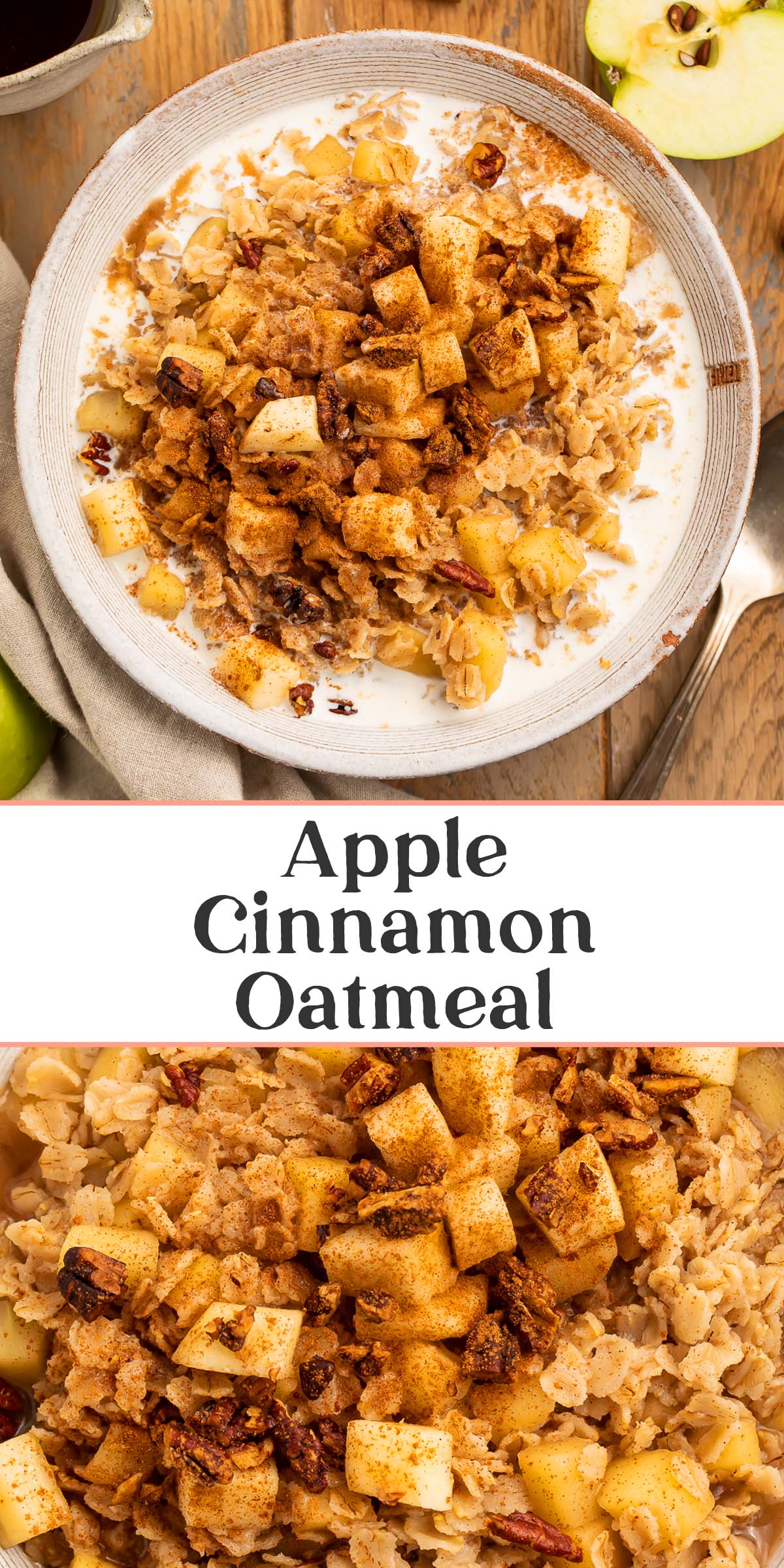 Pin graphic for apple cinnamon oatmeal.