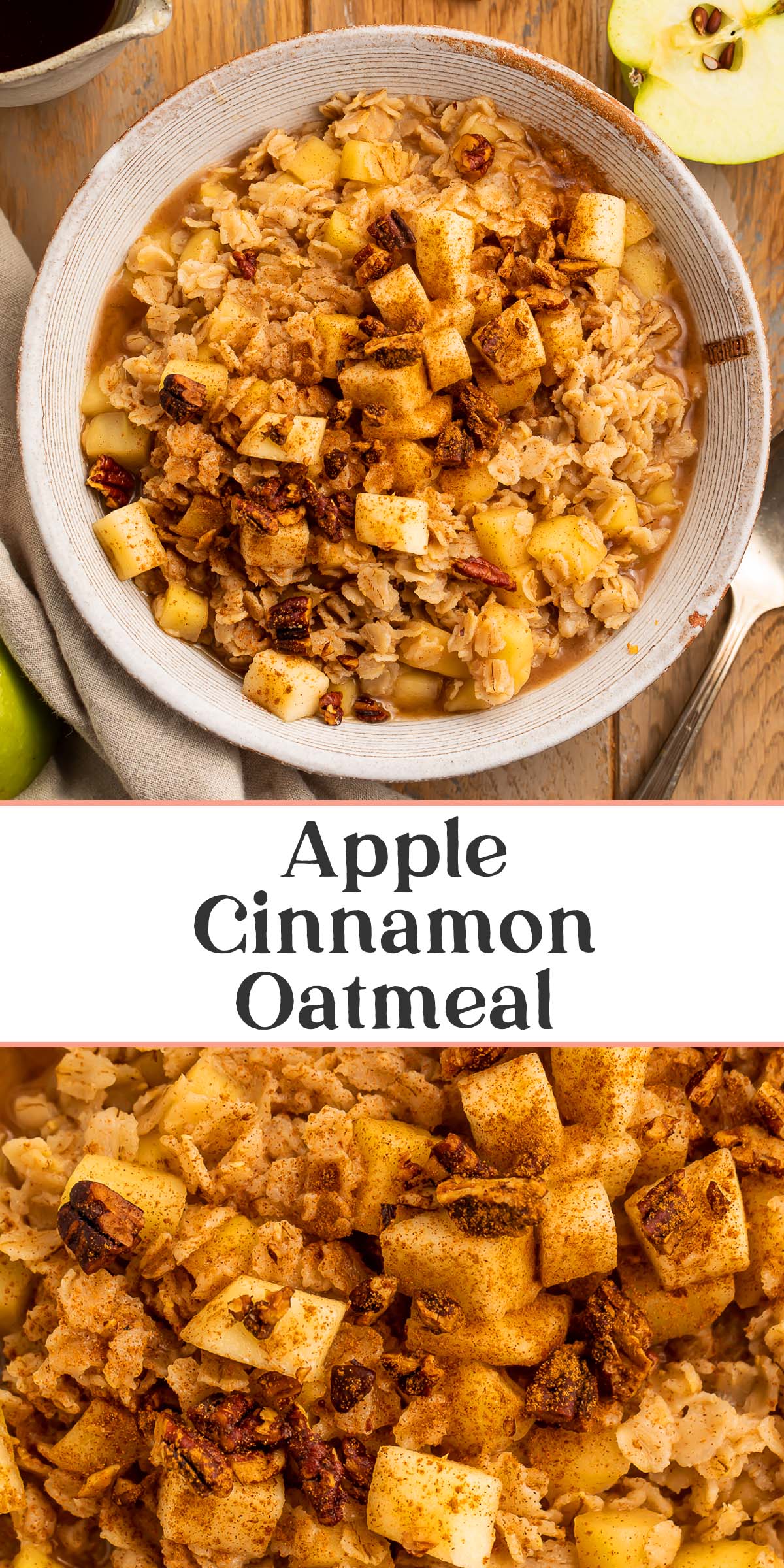 Pin graphic for apple cinnamon oatmeal.