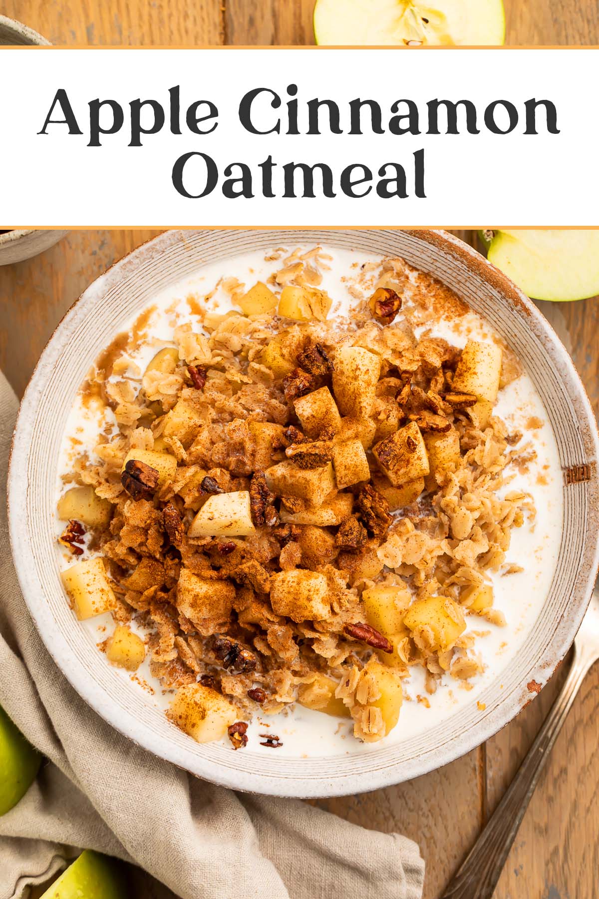 Pin graphic for apple cinnamon oatmeal.