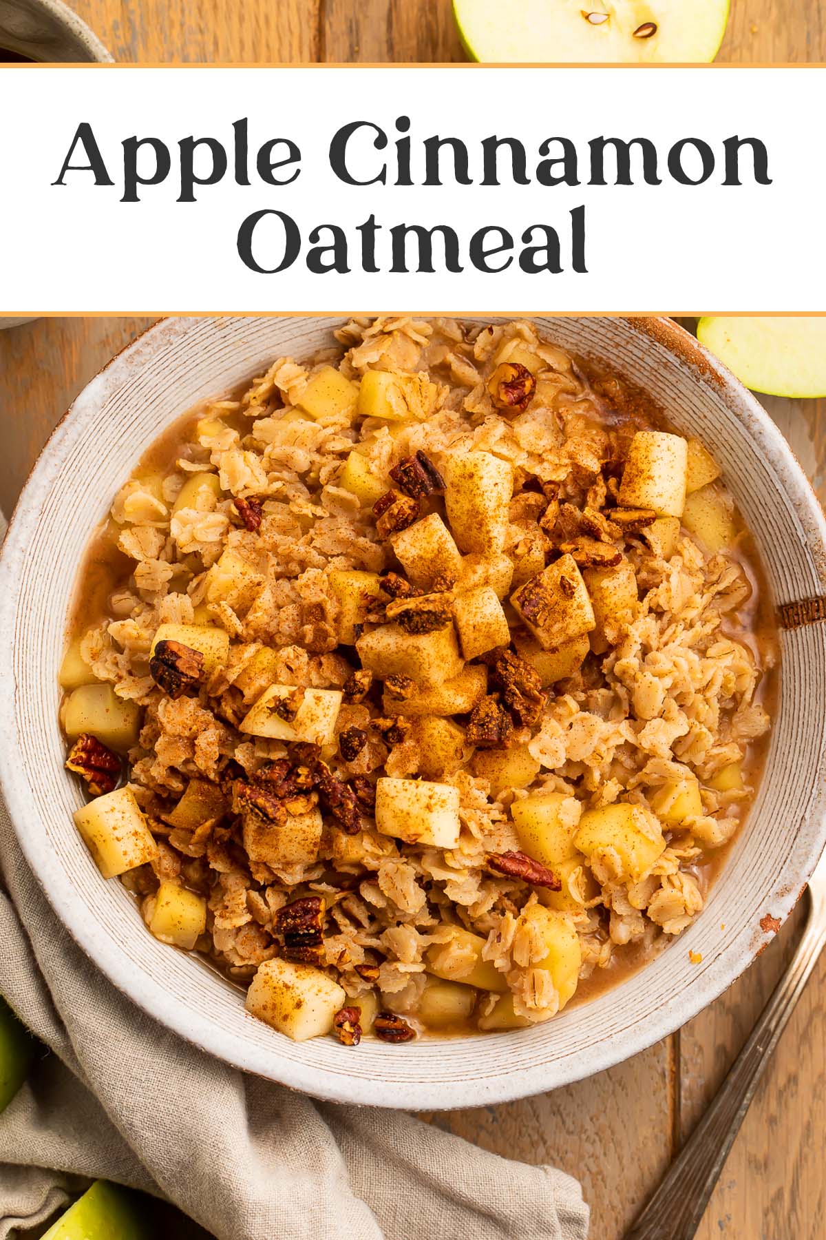 Pin graphic for apple cinnamon oatmeal.