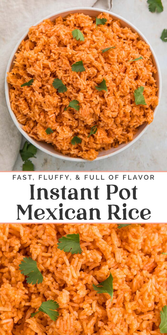 Pin graphic for Instant Pot Mexican rice.