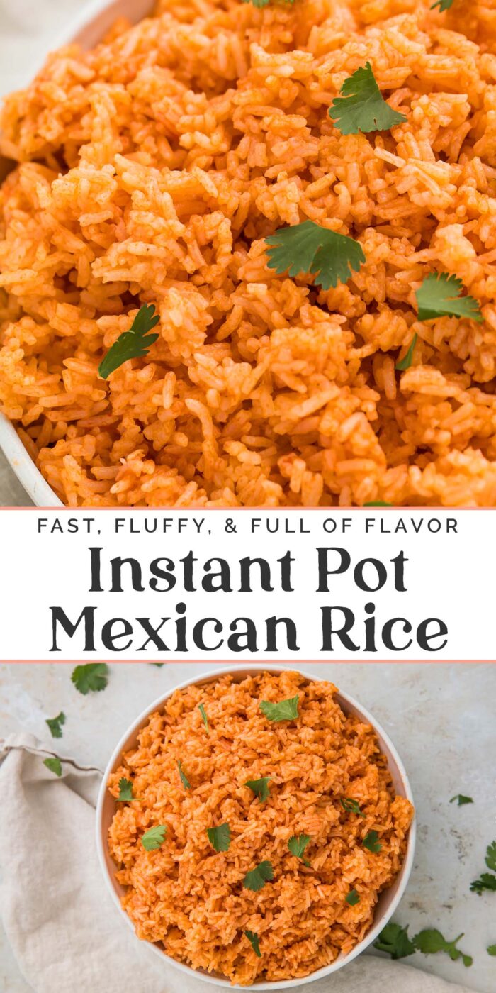 Pin graphic for Instant Pot Mexican rice.