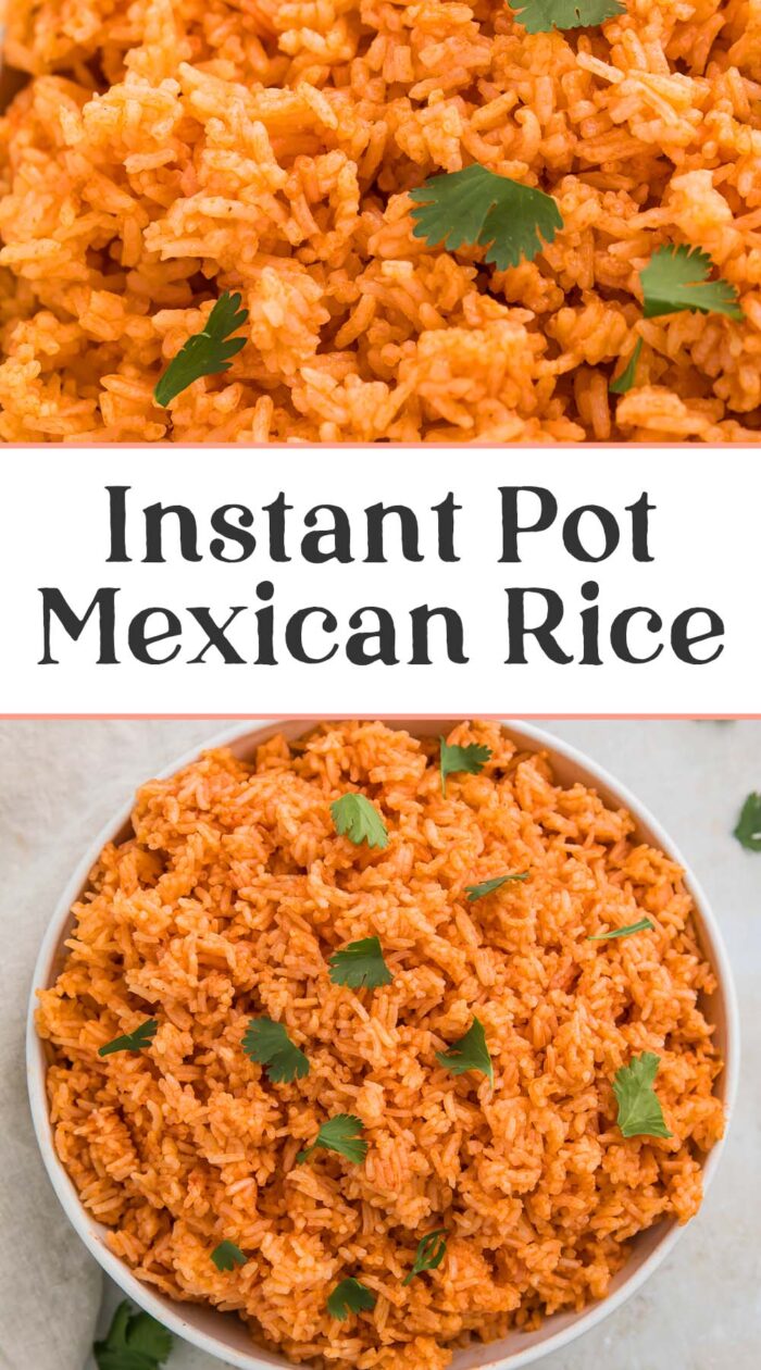 Pin graphic for Instant Pot Mexican rice.