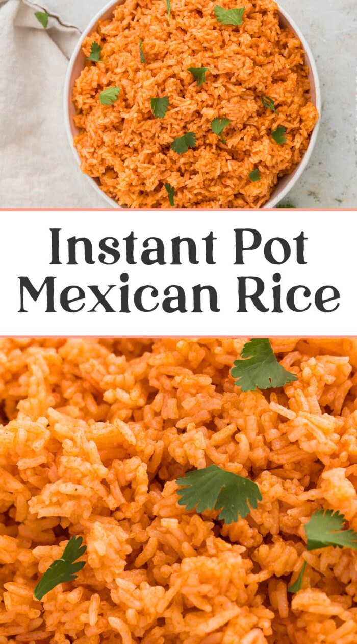 Pin graphic for Instant Pot Mexican rice.