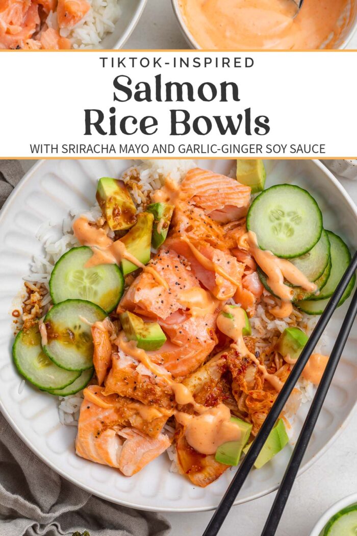 Pin graphic for salmon rice bowl.