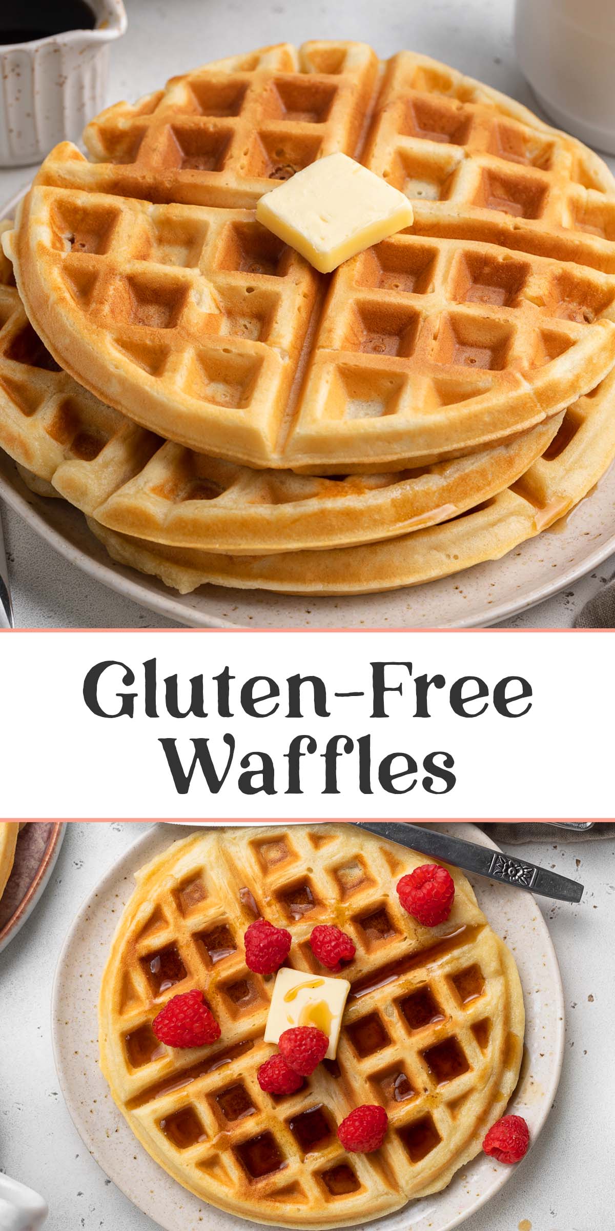 Pin graphic for gluten-free waffles.