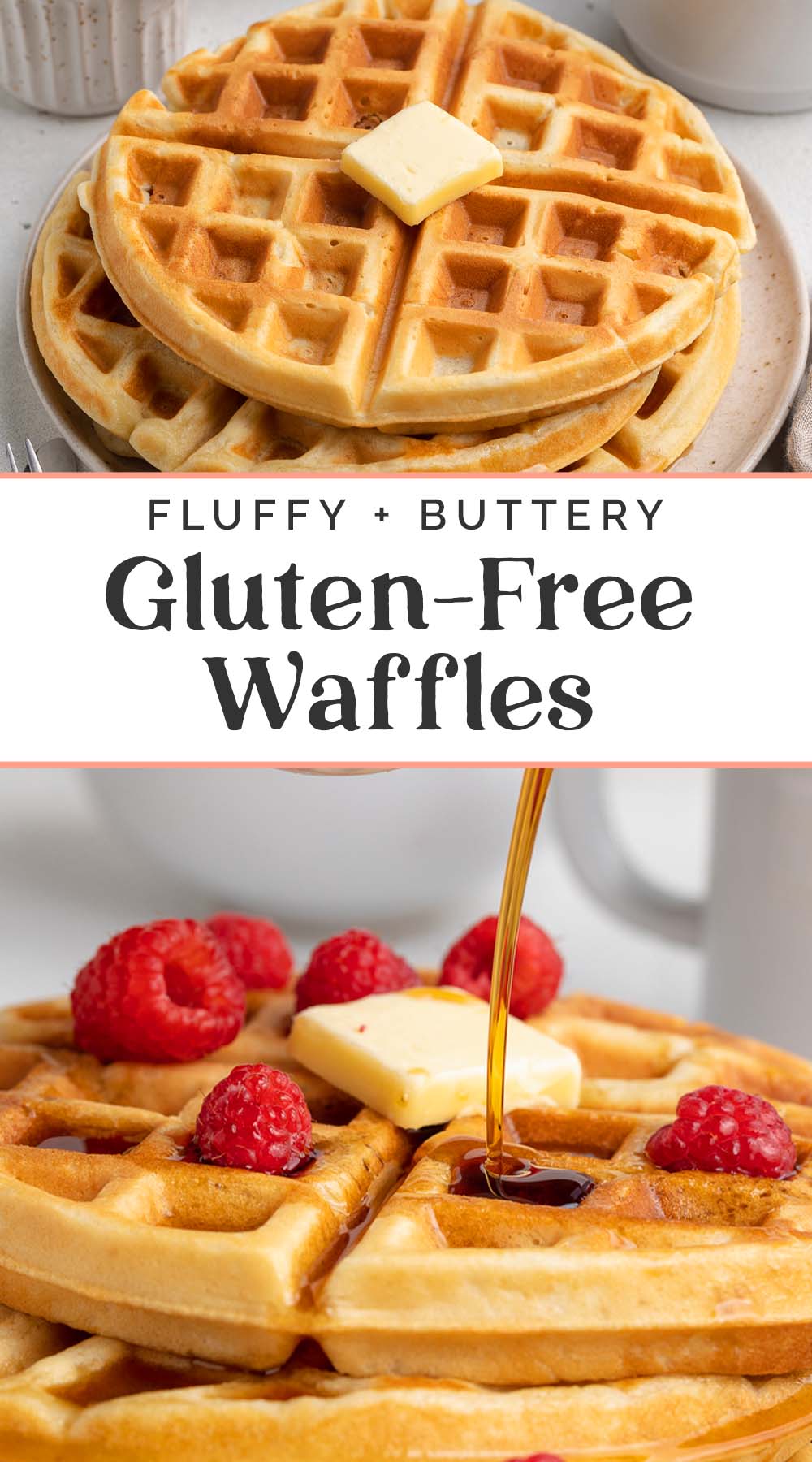 Pin graphic for gluten-free waffles.