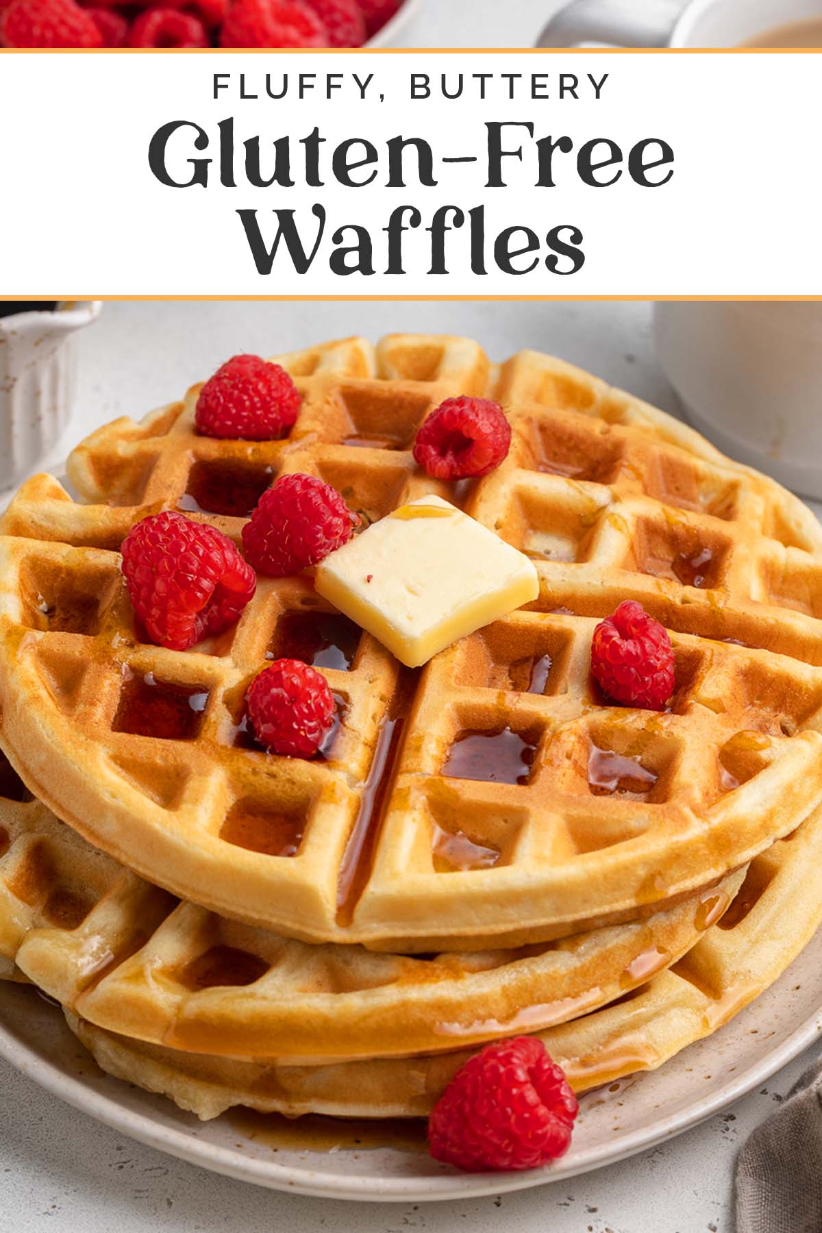 Pin graphic for gluten-free waffles.